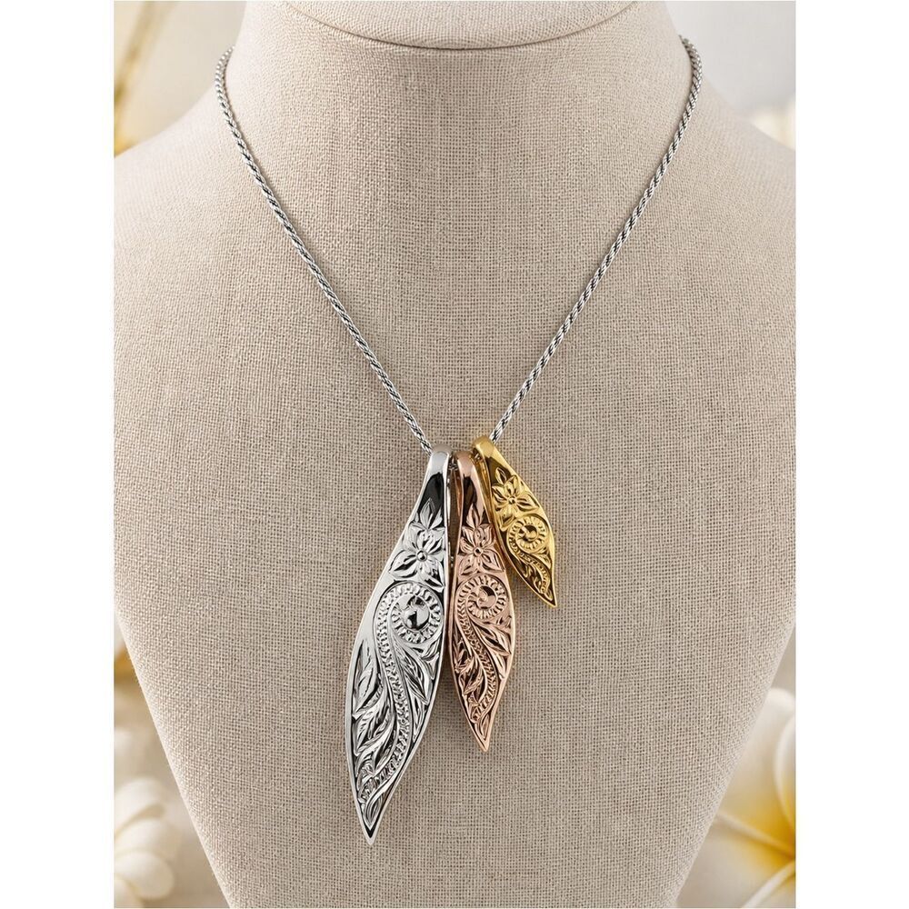 925 Sterling Silver Rose/Yellow/Gold Plated Hawaiian Plumeria Pendant Necklace